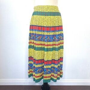 VINTAGE 1980s Chaus Petites Pleated Midi Skirt Novelty Print Swing Vtg 80s